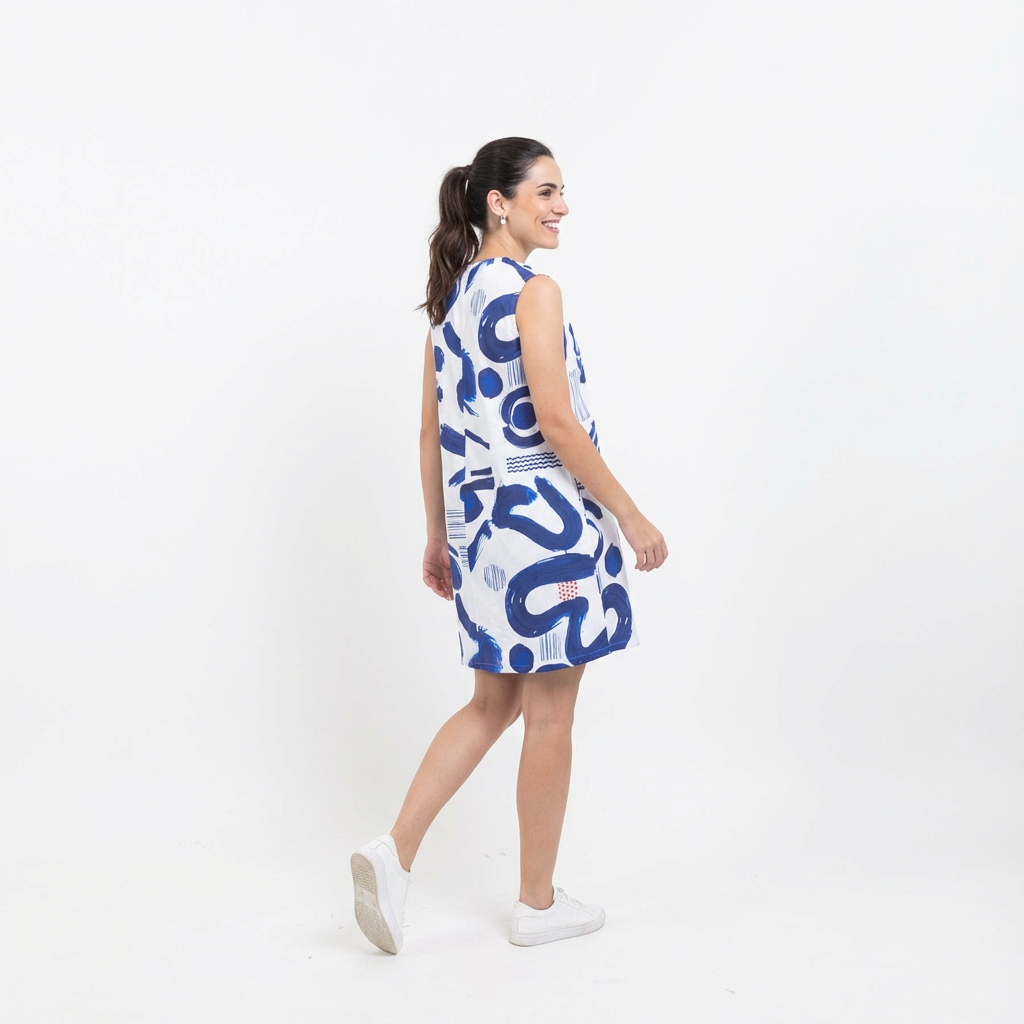 Abstract Indigo Sleeveless Sundress