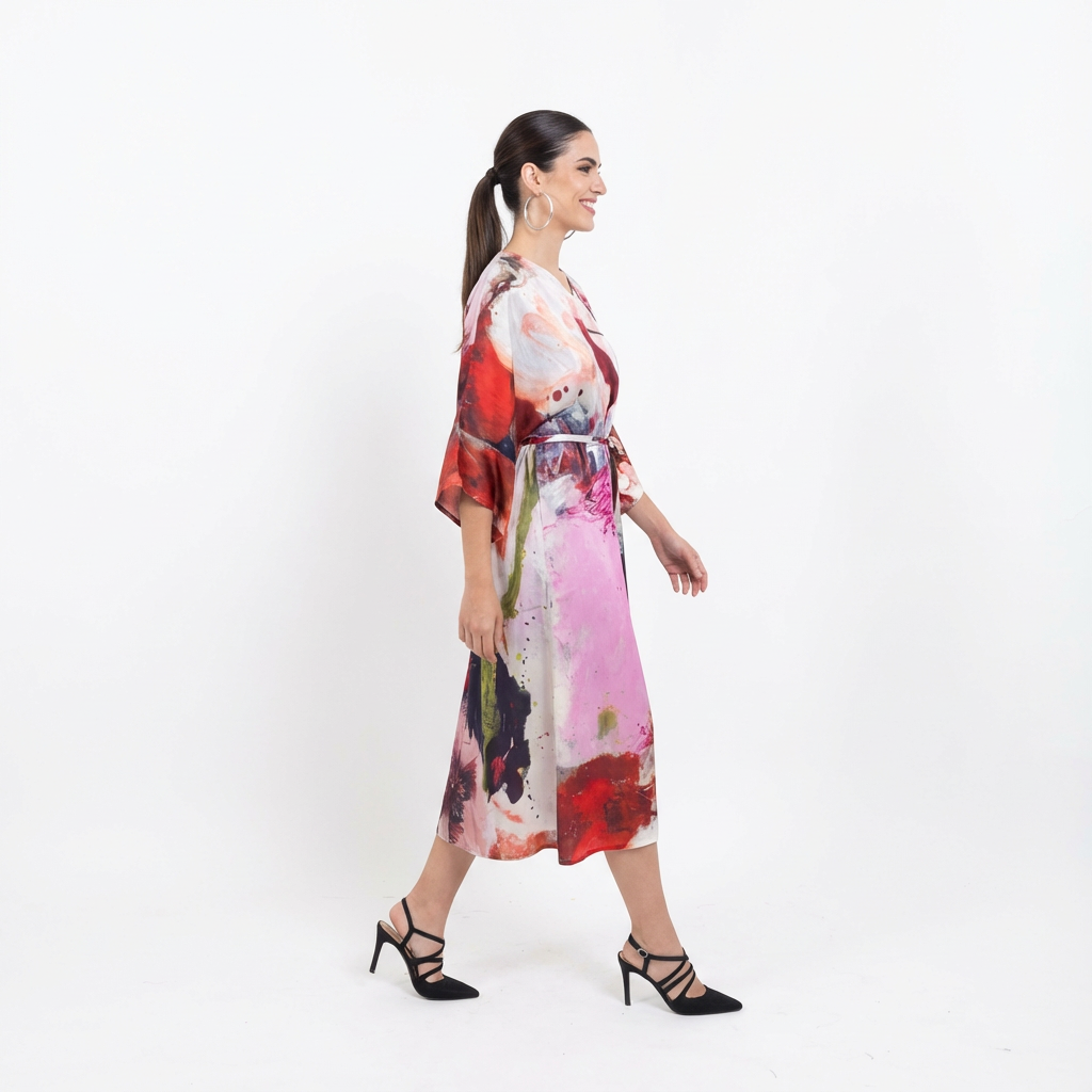 Abstract Art Silk Kimono Dress