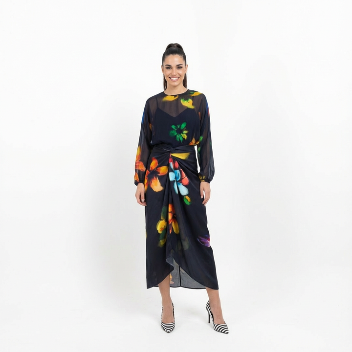 Black Floral Drape Skirt