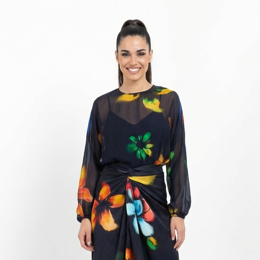 Black Floral Drape Skirt