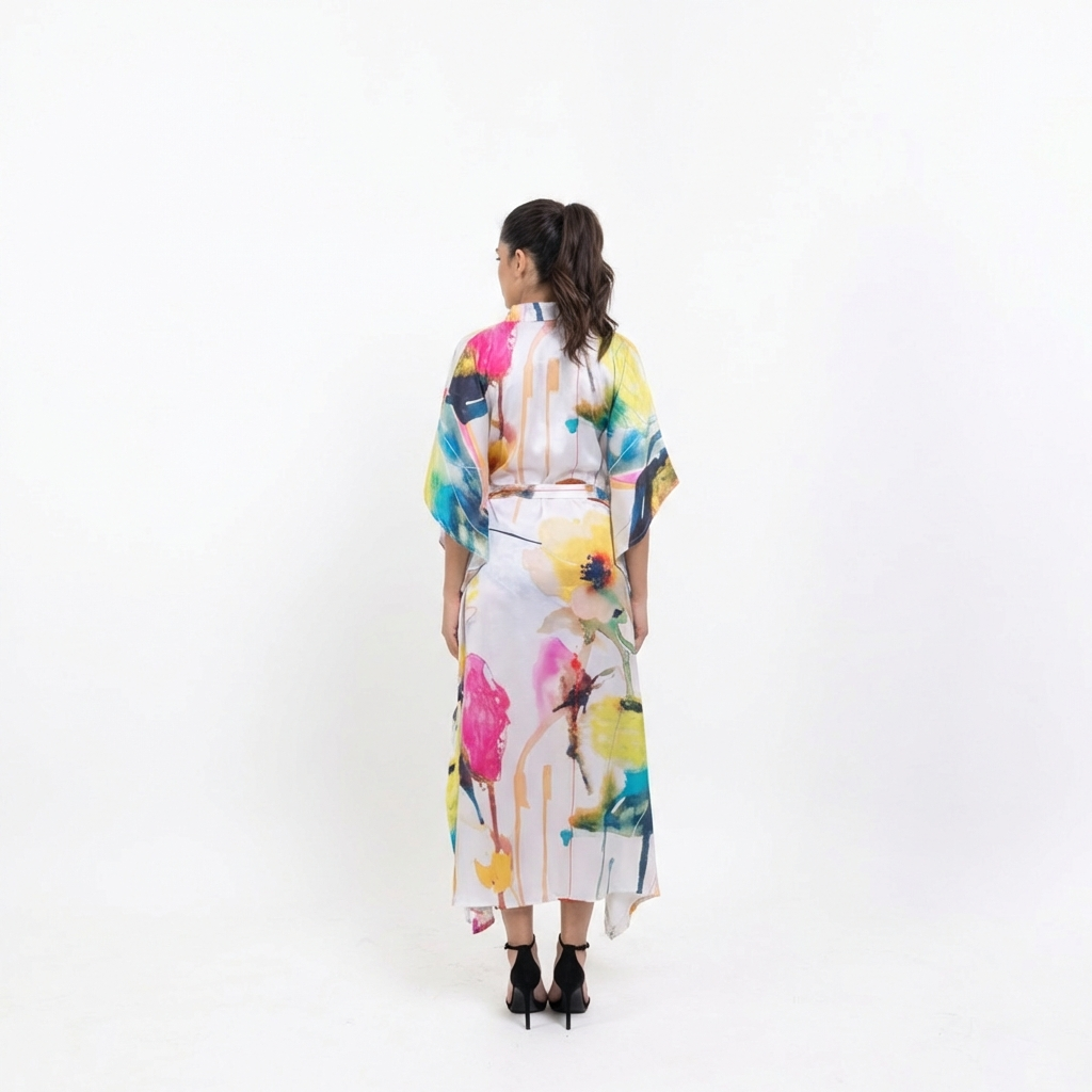 Floral Silk Kaftan Maxi Dress