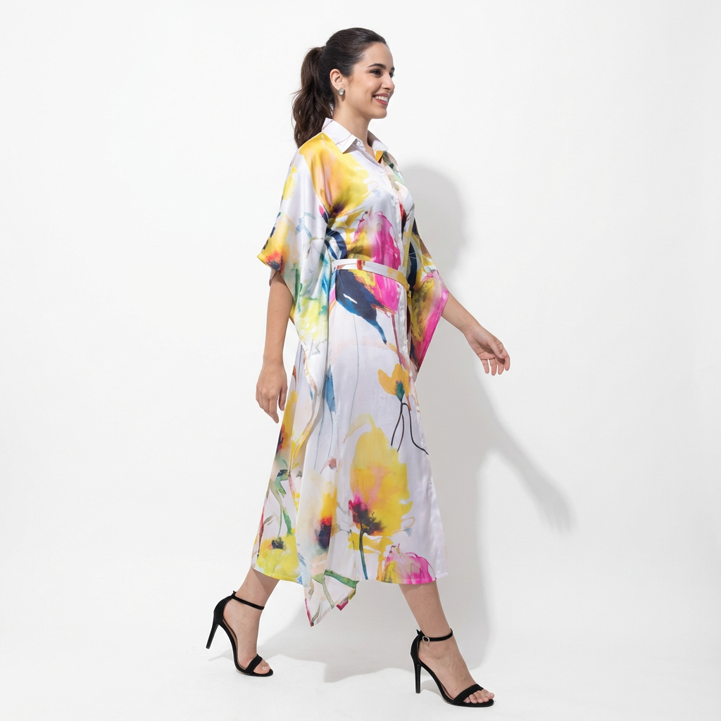 Floral Silk Kaftan Maxi Dress