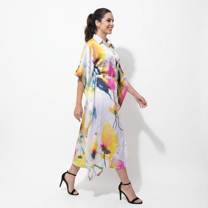 Floral Silk Kaftan Maxi Dress