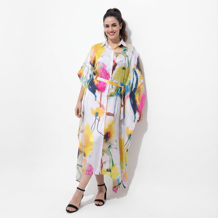 Floral Silk Kaftan Maxi Dress