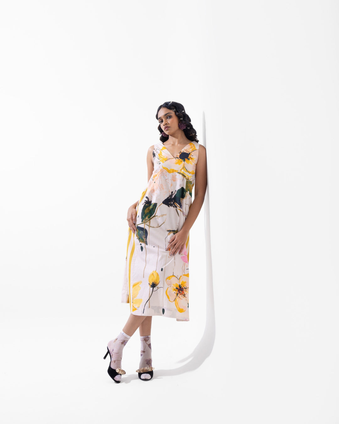 Elegant Artistic Floral Print Cotton Maxi Dress – Multi - Colour Statement Dress for Women - The Organico