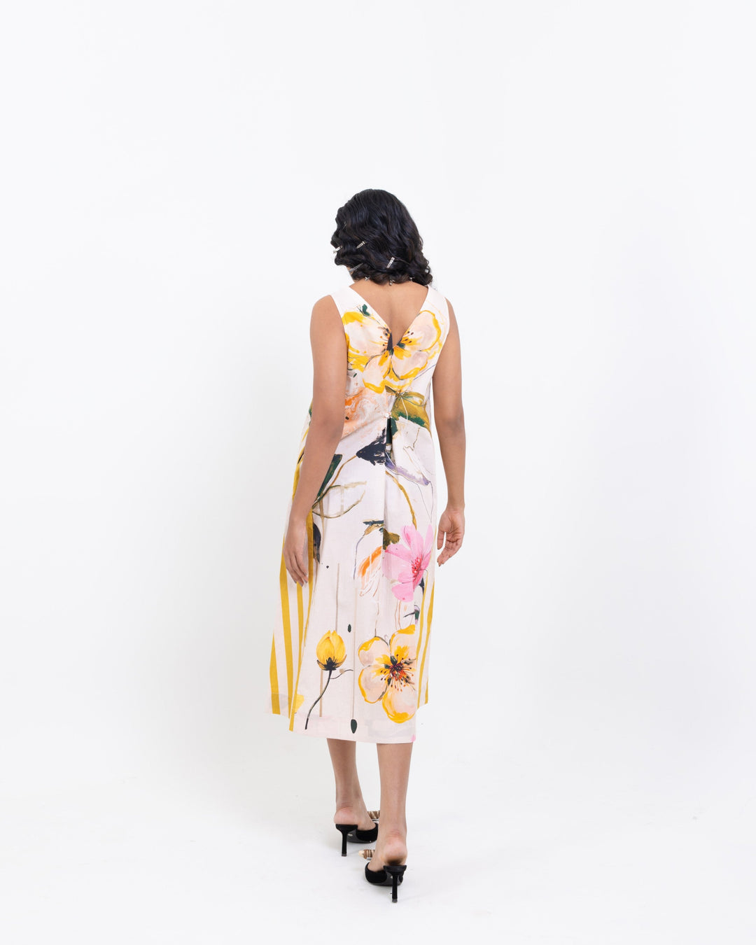 Elegant Artistic Floral Print Cotton Maxi Dress – Multi - Colour Statement Dress for Women - The Organico