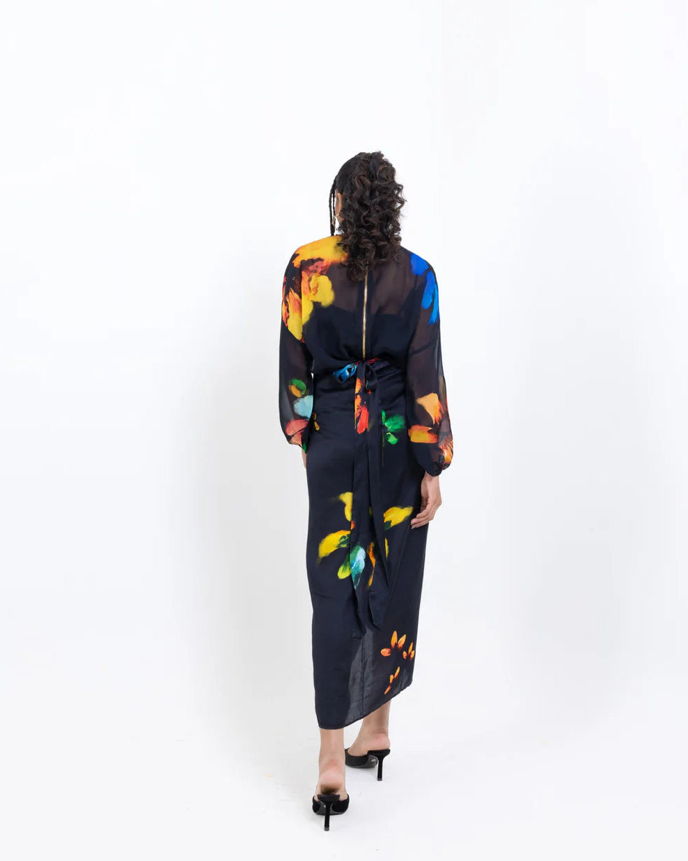 Black Floral Drape Skirt