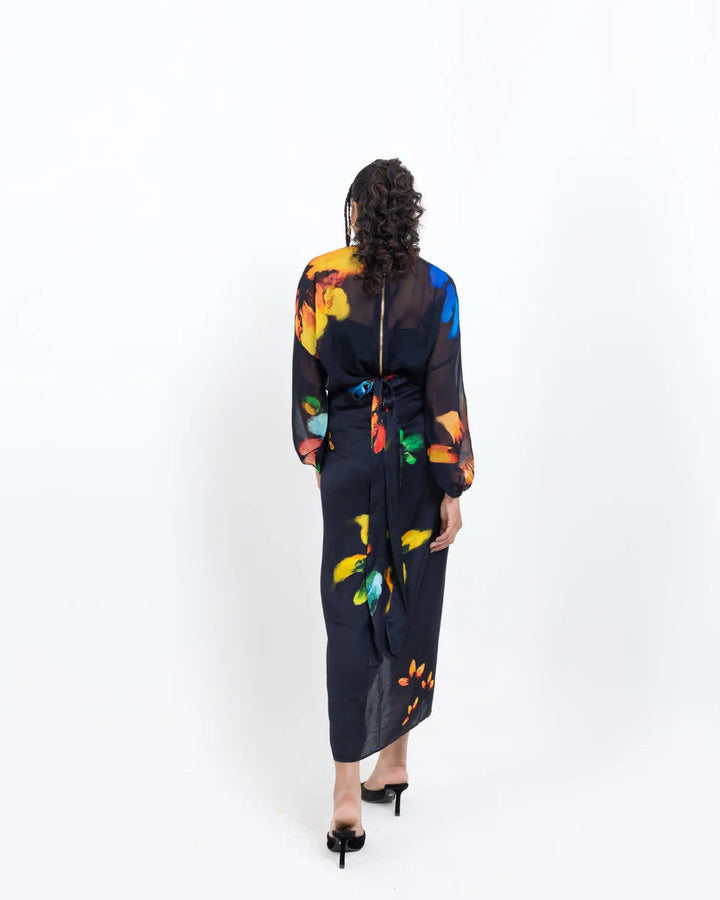 Black Floral Drape Skirt