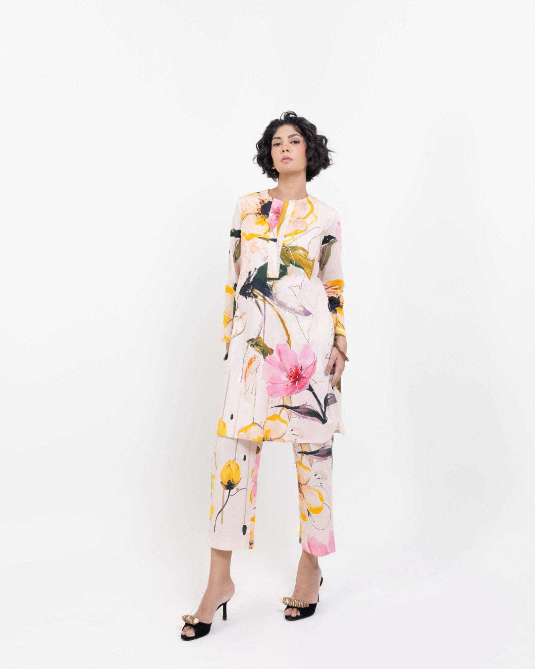Elegant Floral Kurta Set – Multi - Colour Cotton Co - ord Set for Women - The Organico