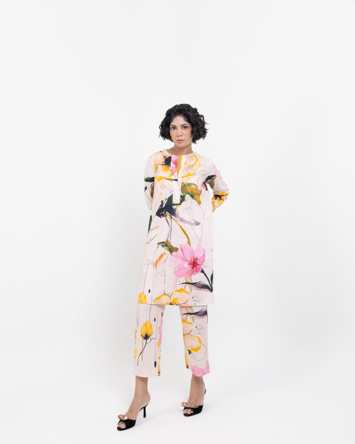 Elegant Floral Kurta Set – Multi - Colour Cotton Co - ord Set for Women - The Organico