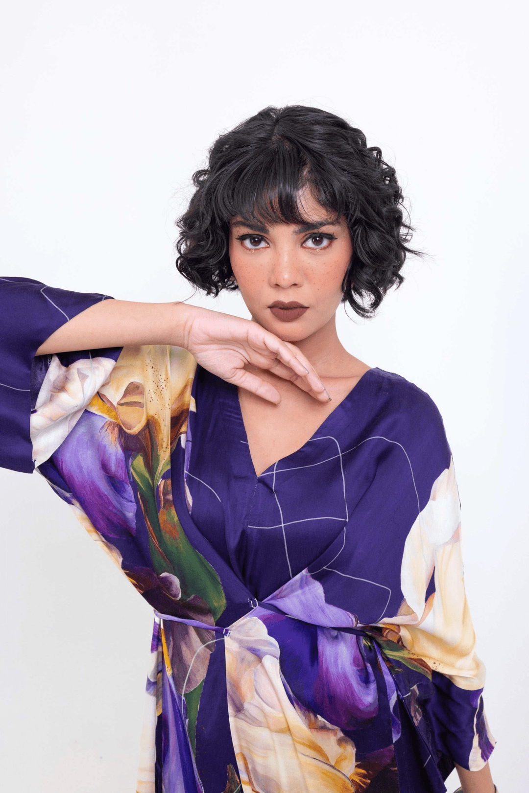 elegant-midnight-bloom-wrap-style-kimono-midi-dress-purple-vegan-silk-floral-dress-9343193 - The Organico