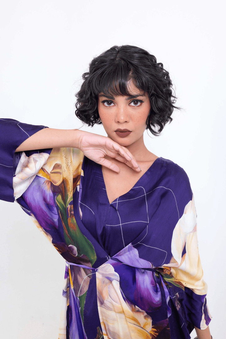 elegant-midnight-bloom-wrap-style-kimono-midi-dress-purple-vegan-silk-floral-dress-9343193 - The Organico