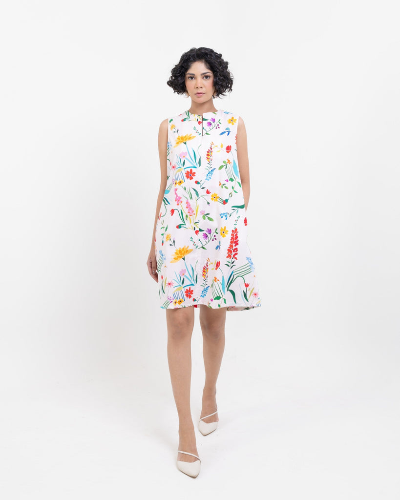 Floral Sleeveless Sundress White Organic Cotton Shift The Organico Floral Sleeveless Sundress White Organic Cotton Shift The Organico