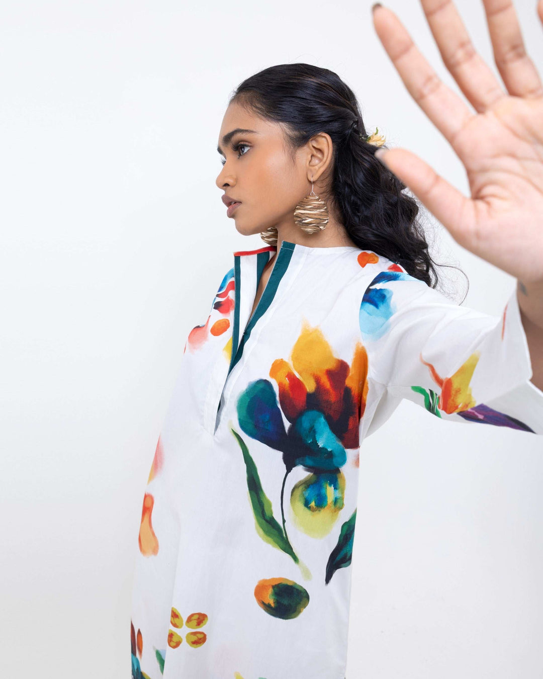 Handcrafted Multi - Color Floral Cotton Co - ord Kurta Set for Women - The Organico