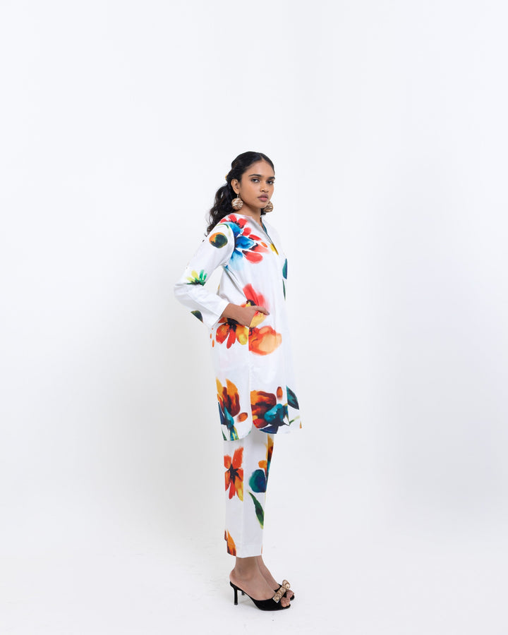 Handcrafted Multi - Color Floral Cotton Co - ord Kurta Set for Women - The Organico