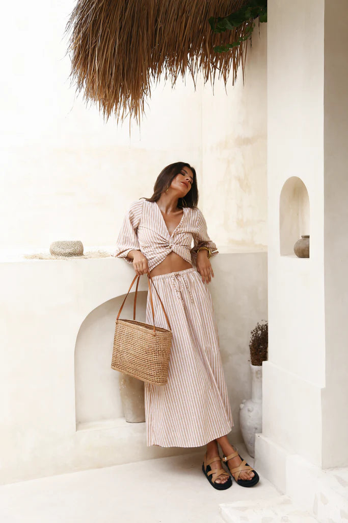 Wrap Top & Uma Skirt Tan Stripe Cotton - The Organico