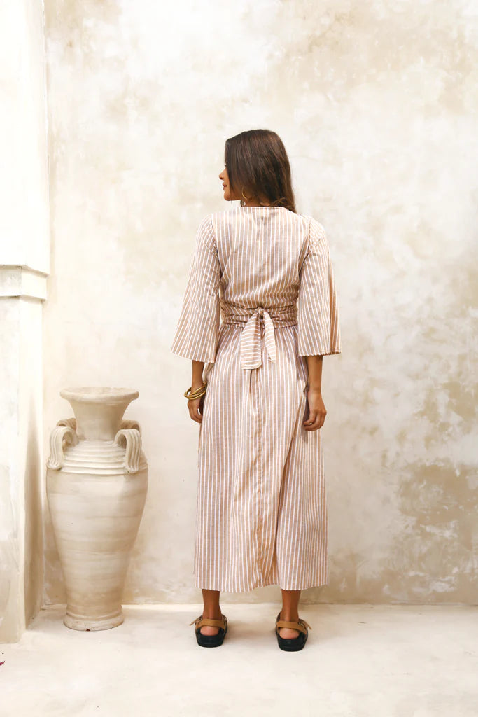 Wrap Top & Uma Skirt Tan Stripe Cotton - The Organico