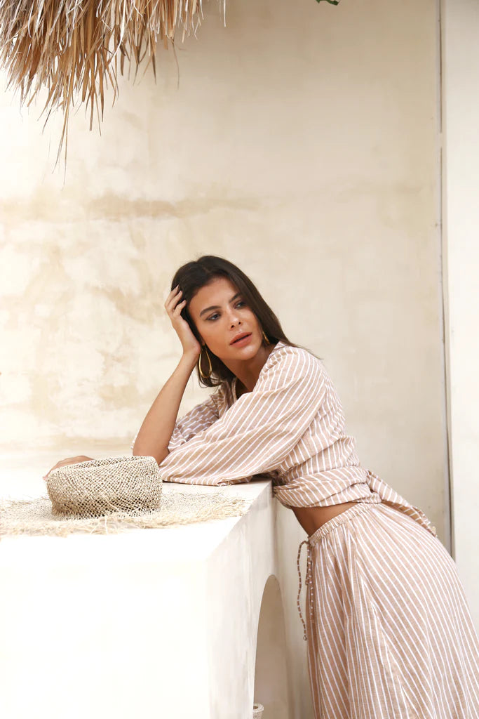 Wrap Top & Uma Skirt Tan Stripe Cotton - The Organico