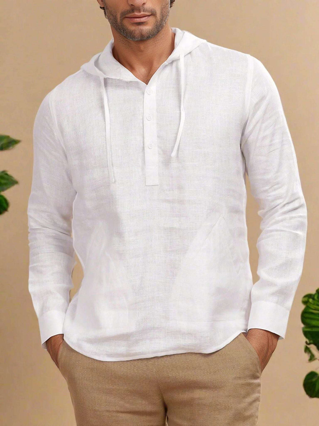 Jayden White Linen Hoodie – Full Sleeve T-Shirt Style for Men - The Organico
