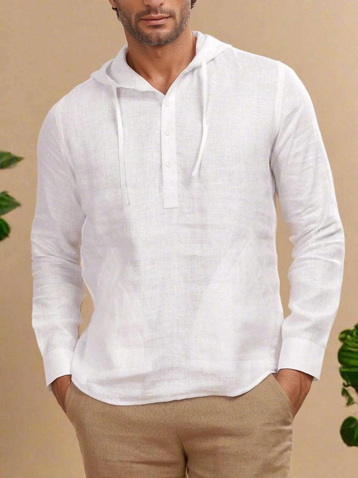 Jayden White Linen Hoodie – Full Sleeve T-Shirt Style for Men - The Organico