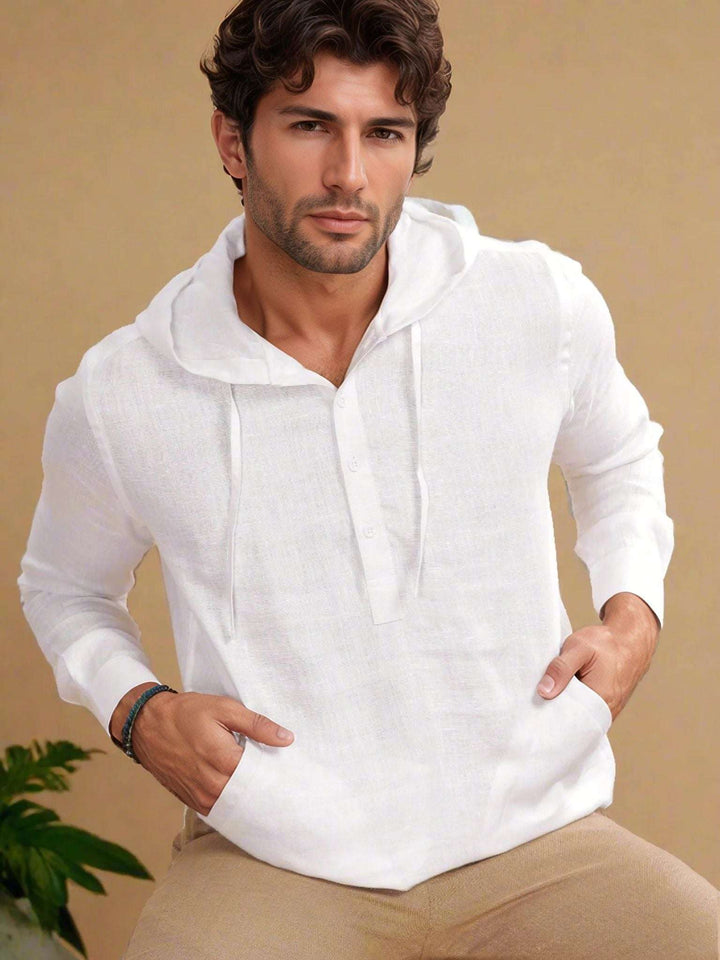 Jayden White Linen Hoodie – Full Sleeve T-Shirt Style for Men - The Organico