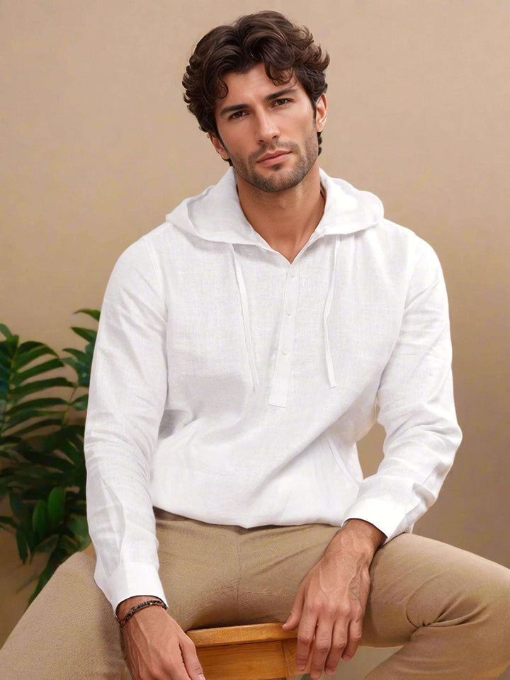Jayden White Linen Hoodie – Full Sleeve T-Shirt Style for Men - The Organico
