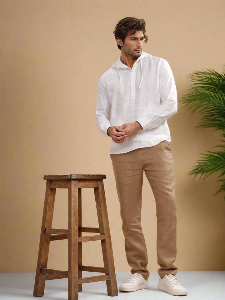 Jayden White Linen Hoodie – Full Sleeve T-Shirt Style for Men - The Organico