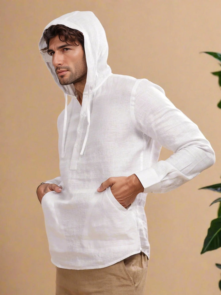 Jayden White Linen Hoodie – Full Sleeve T-Shirt Style for Men - The Organico
