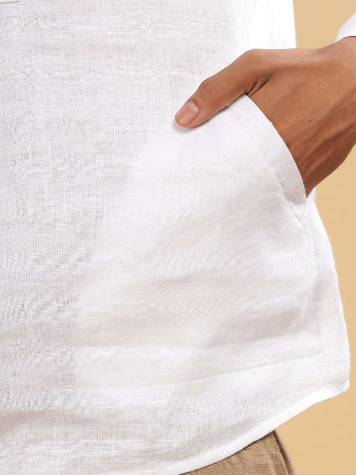 Jayden White Linen Hoodie – Full Sleeve T-Shirt Style for Men - The Organico