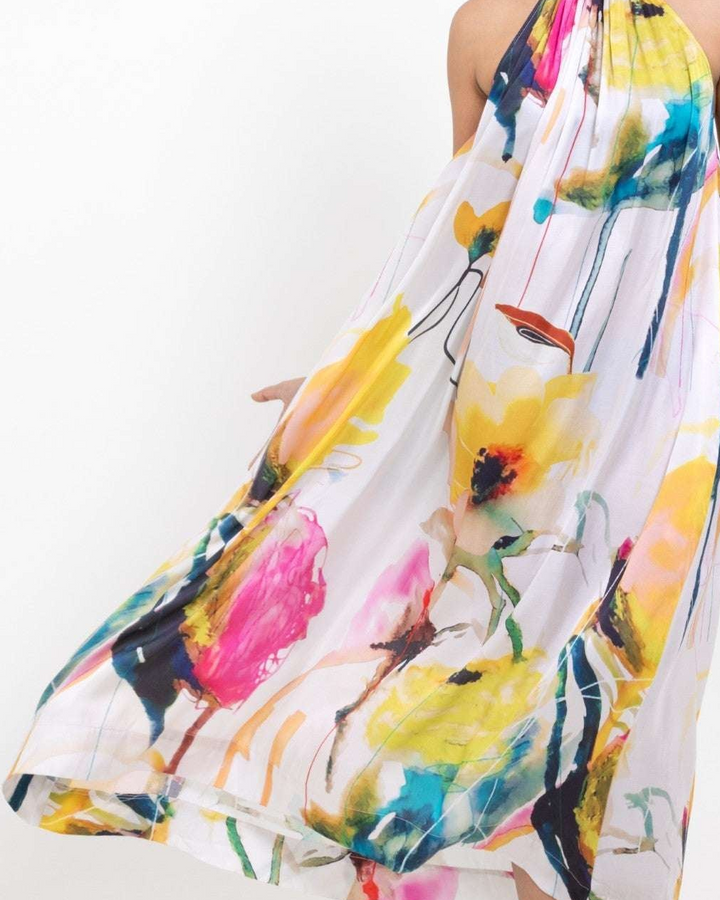 Midnight Bloom High-Neck Halter Maxi Dress