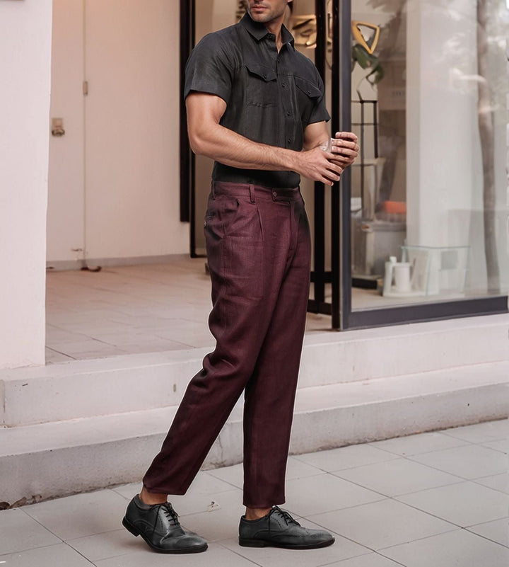Thomas Black Pure Linen Double Pocket Short Sleeve Shirt - The Organico