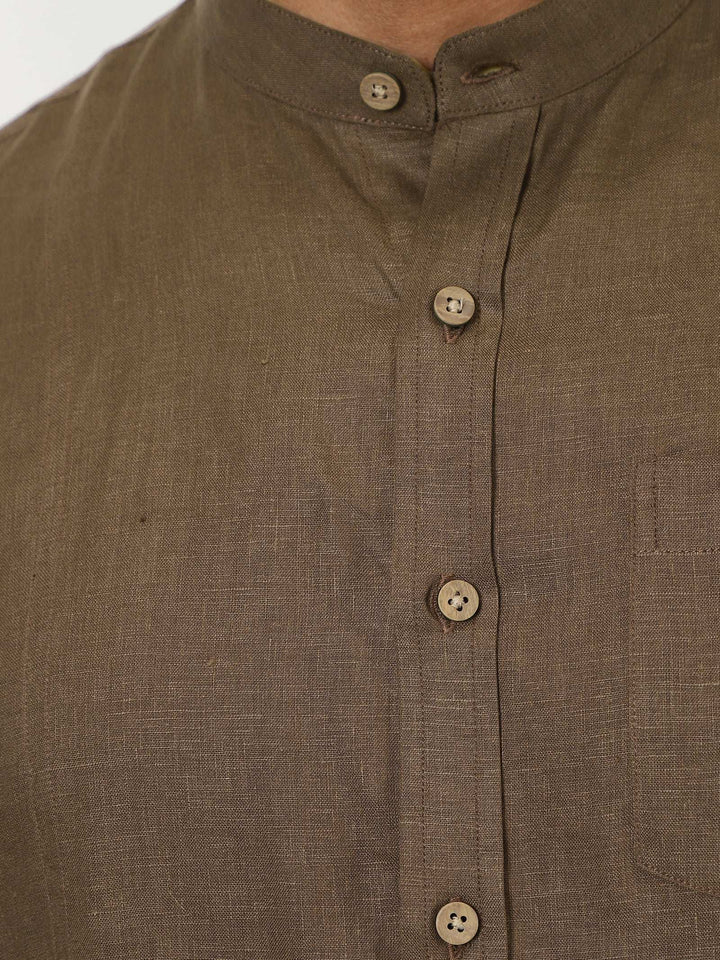 Trevor Hazelnut Brown Linen Shirt – Half Sleeve & Mandarin Collar - The Organico