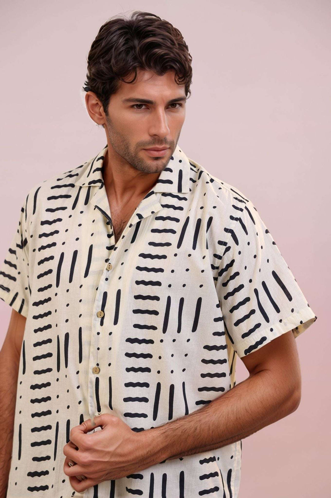 White Abstract – Handcrafted Men’s Cuban Cotton Shirt | Artistic Abstract Print | 100% Mulmul Cotton - The Organico