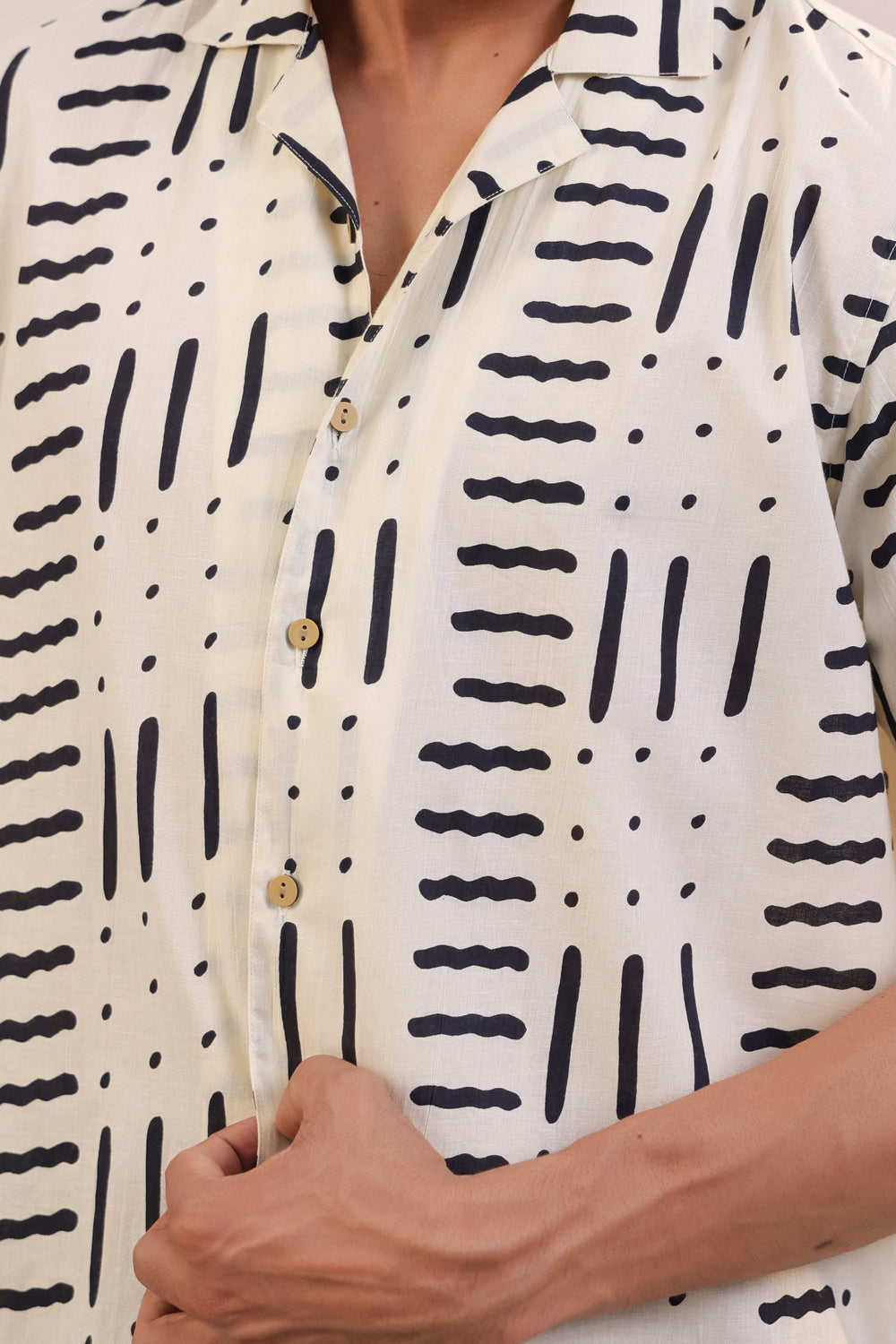 White Abstract – Handcrafted Men’s Cuban Cotton Shirt | Artistic Abstract Print | 100% Mulmul Cotton - The Organico