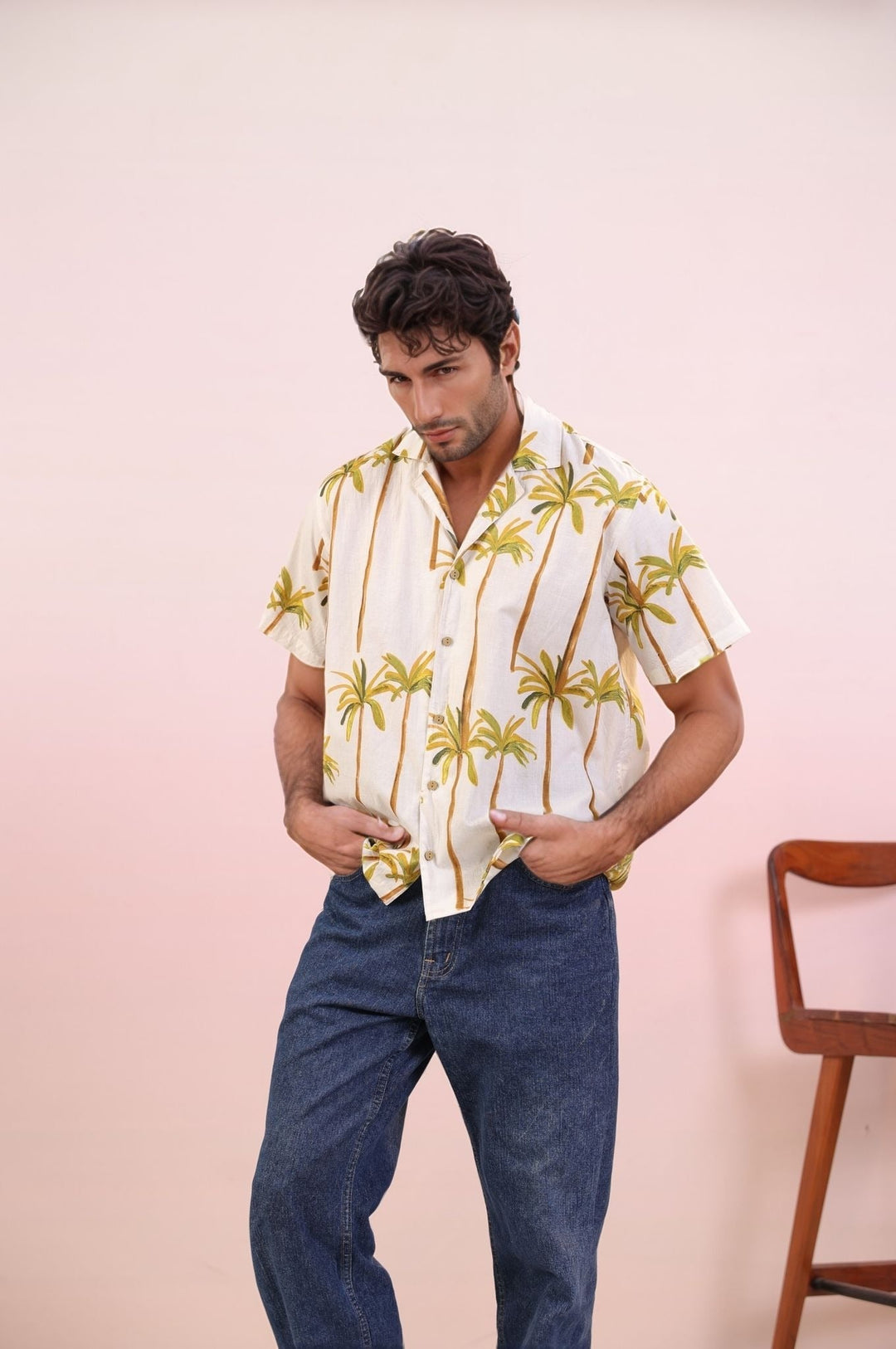 White Single Palm – Authentic Men’s Cuban Cotton Shirt | Handmade 100% Mulmul Cotton | Tropical Cuban Guayabera - The Organico
