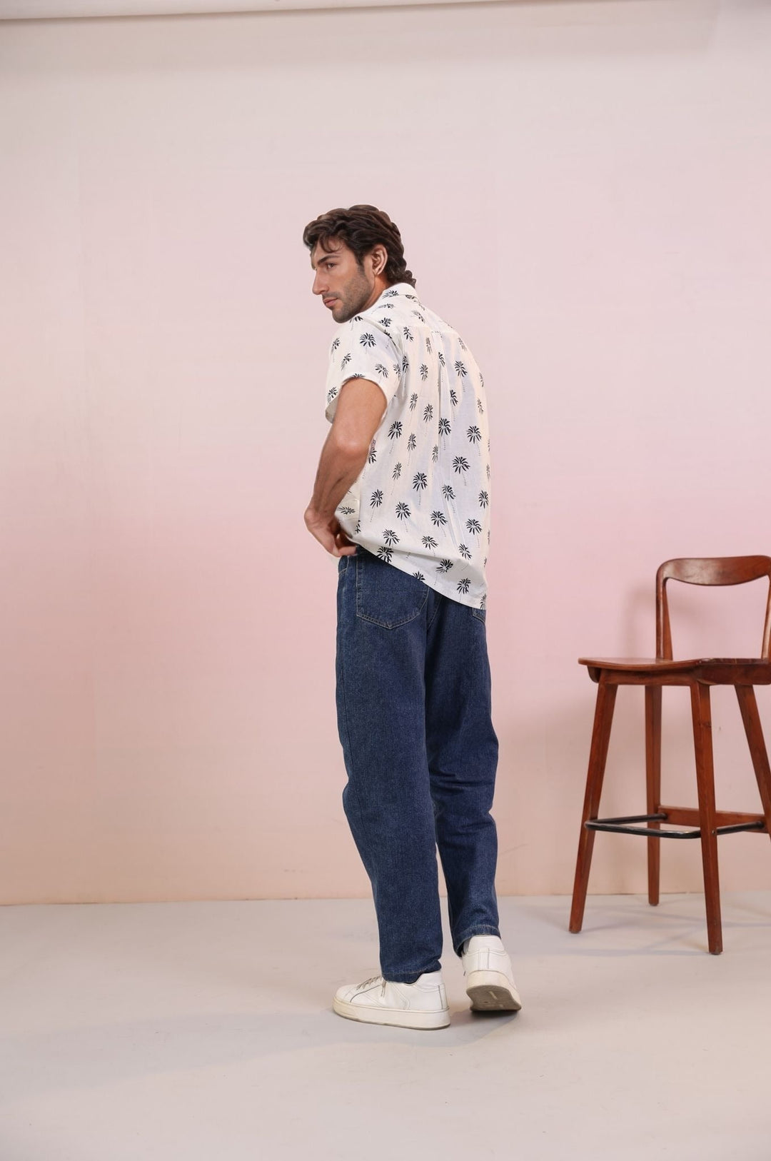 White with Black Palm – Men’s Cuban Cotton Handprint Shirt | 100% Mulmul Cotton | Handmade Palm Print - The Organico