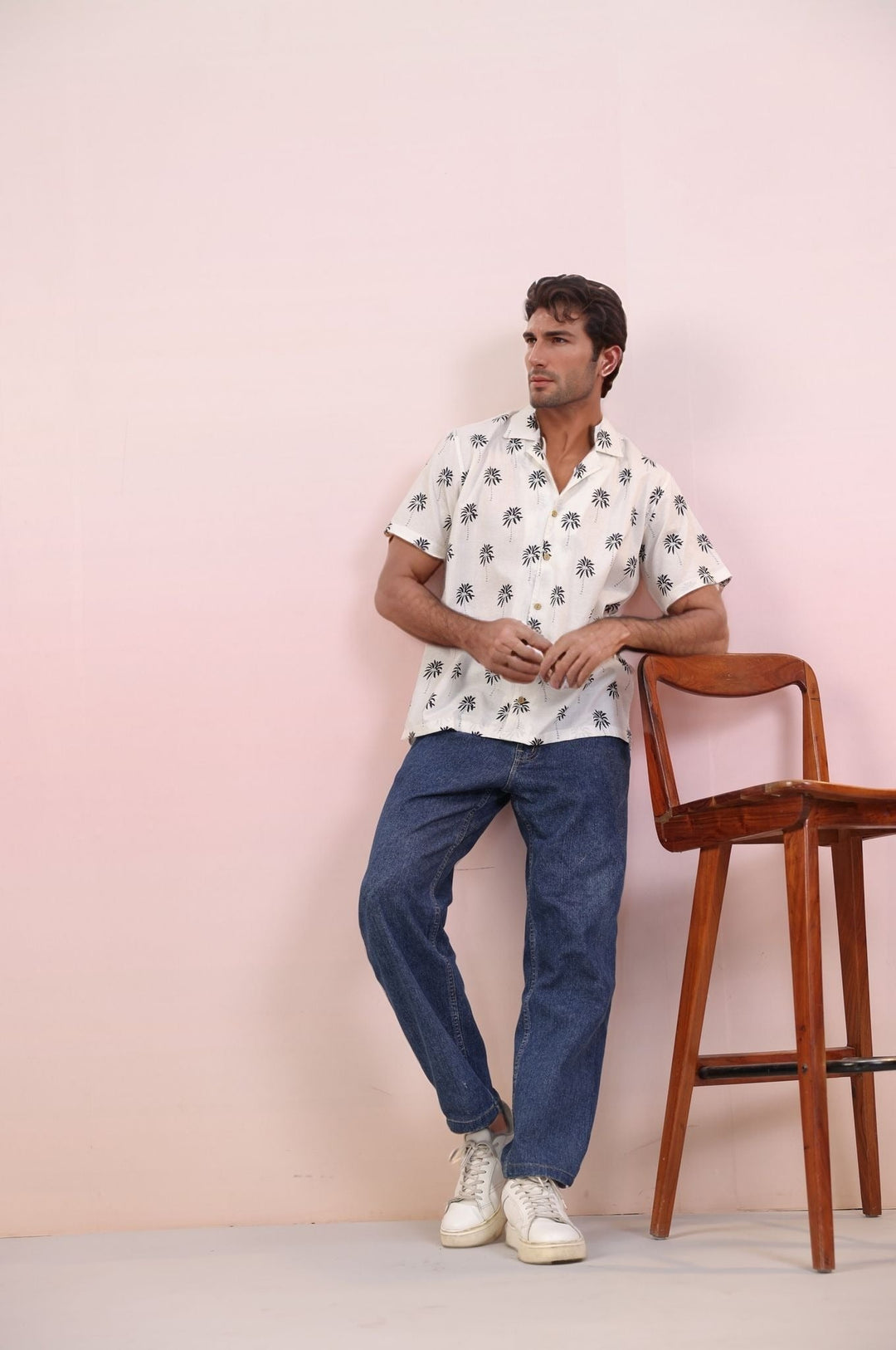 White with Black Palm – Men’s Cuban Cotton Handprint Shirt | 100% Mulmul Cotton | Handmade Palm Print - The Organico