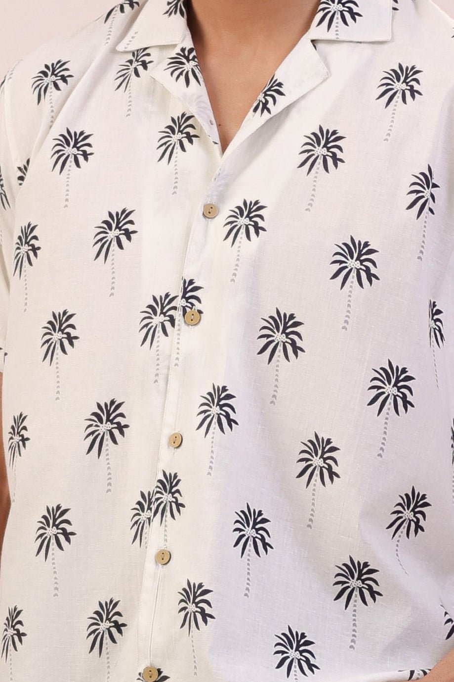White with Black Palm – Men’s Cuban Cotton Handprint Shirt | 100% Mulmul Cotton | Handmade Palm Print - The Organico