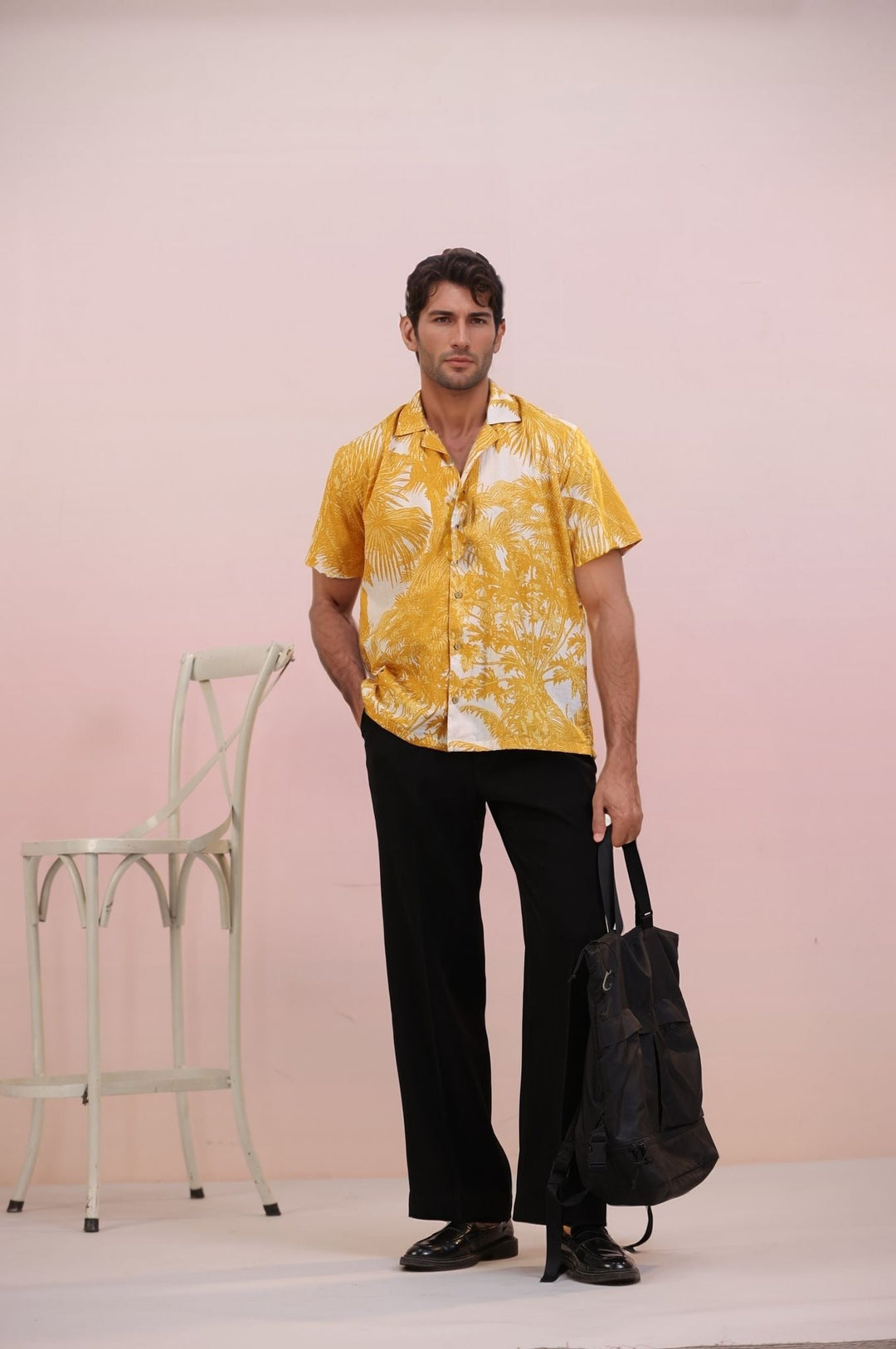 Yellow Jungle – Handcrafted Men’s Cuban Cotton Shirt | Tropical Jungle Print | 100% Mulmul - The Organico