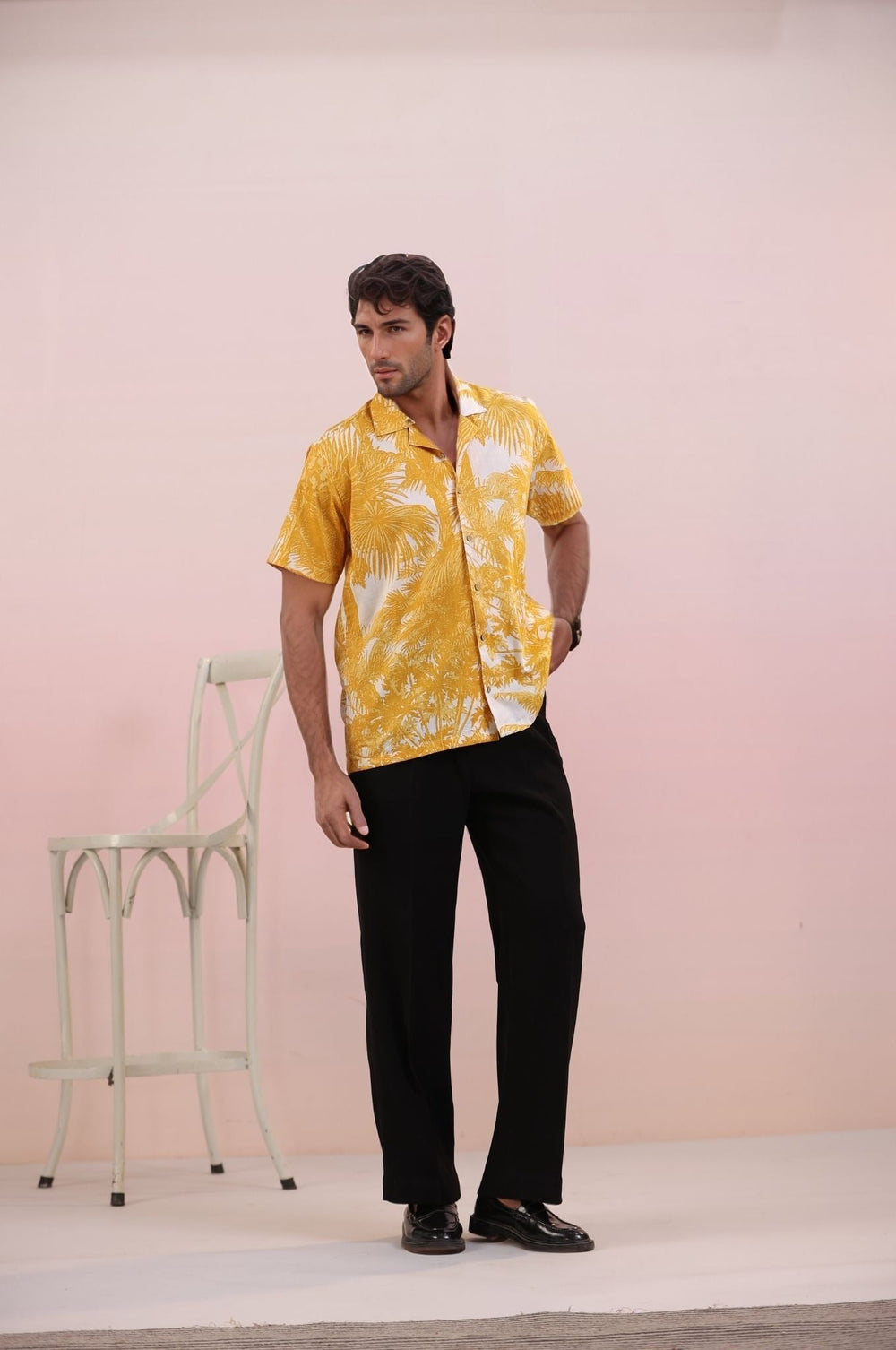 Yellow Jungle – Handcrafted Men’s Cuban Cotton Shirt | Tropical Jungle Print | 100% Mulmul - The Organico