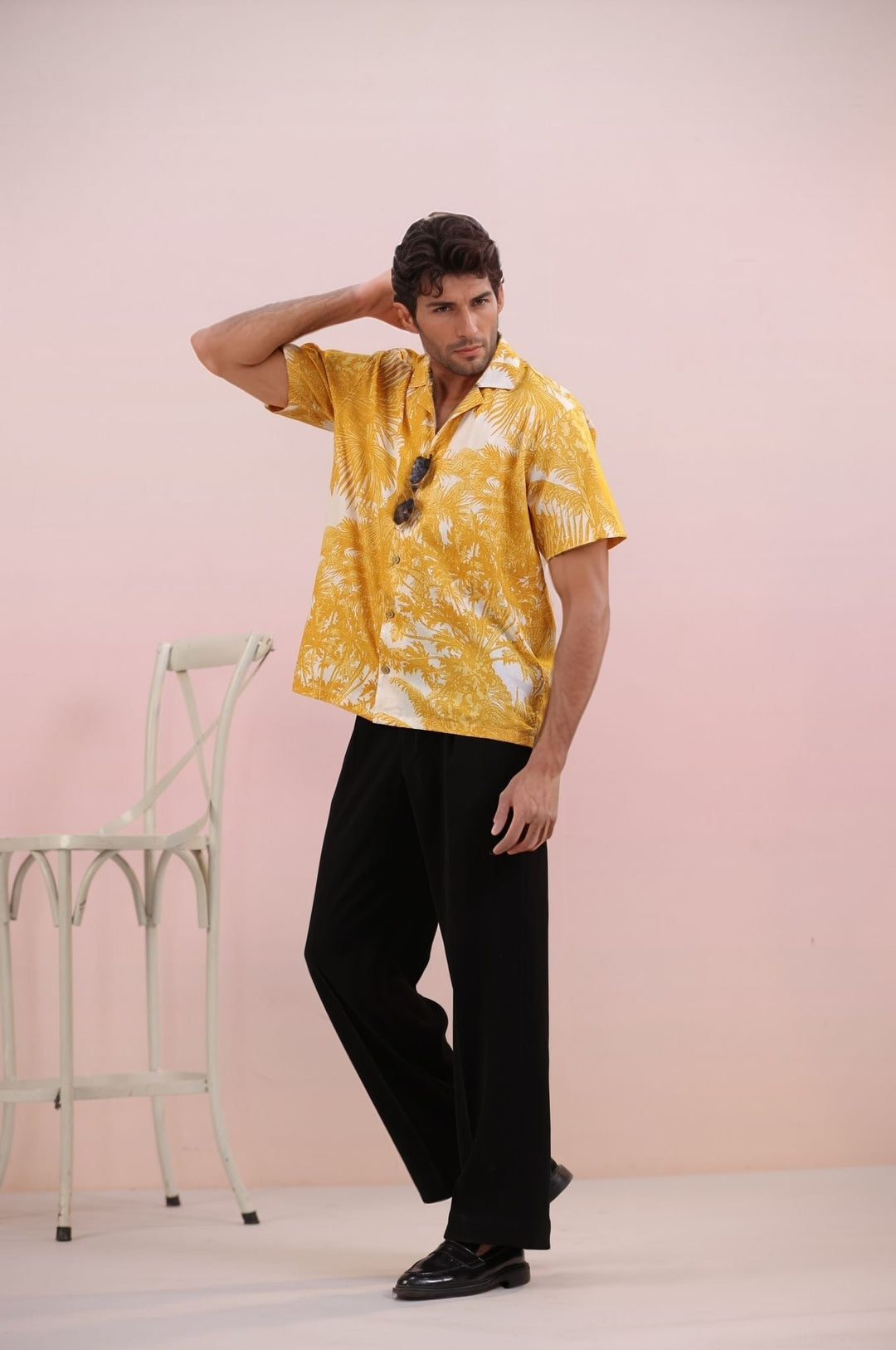 Yellow Jungle – Handcrafted Men’s Cuban Cotton Shirt | Tropical Jungle Print | 100% Mulmul - The Organico